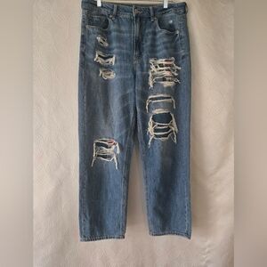 American Eagle Outfitters Blue Distressed Mom Jeans